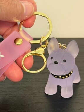 Purple French Bulldog Keychain with Pink Strap